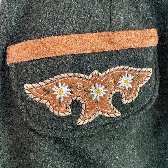 Modern Vintage Embroidered Leather & Wool Skirt - Picture 2 of 6